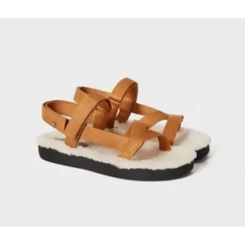 Everlane The ReNew Teddy Sport Sandal Tan Sherpa Lined Womens Size 7 Cozy Warm